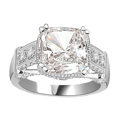 four carat cushion-cut silver ring