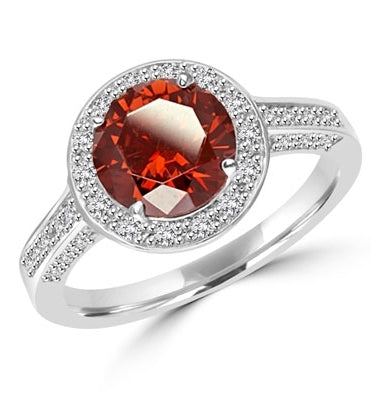 Diamond Essence Designer ring with 2.0 ct. Round Chocolate stone in center, surrounded by round stones, 2.5 ct. tw. in Platinum Plated Sterling Silver.