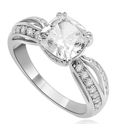 Cushion Cut Tiffany Set Ring - 2.5 Cts. T.W. In Platinum Plated Sterling Silver.