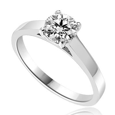 Beautiful Solitaire Ring with 1.0 Ct. T.W. Round Brilliant Diamond Essence, set in Platinum Plated Sterling Silver.