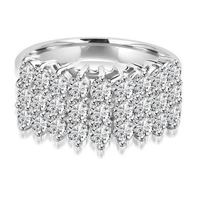 Diamond Essence Ring with three rows of Round Brilliant stones, each 0.10 ct. in Prong setting. 2.70 cts.t.w.in Platinum Plated Sterling Silver.