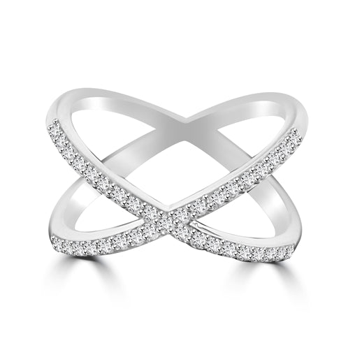 Diamond Essence Criss Cross "X" Ring with Round Brilliant Melee
