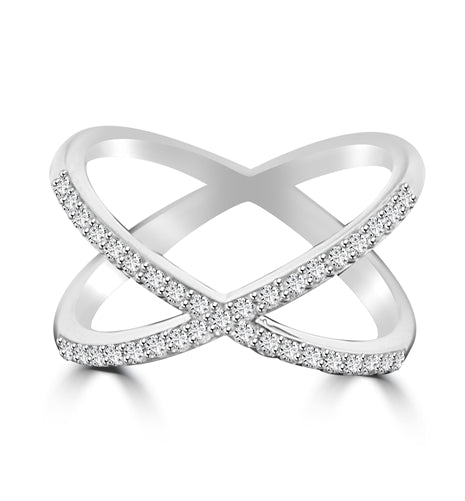 Diamond Essence Criss Cross "X" Ring with Round Brilliant Melee