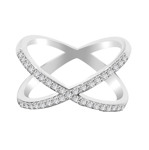 Diamond Essence Criss Cross "X" Ring with Round Brilliant Melee