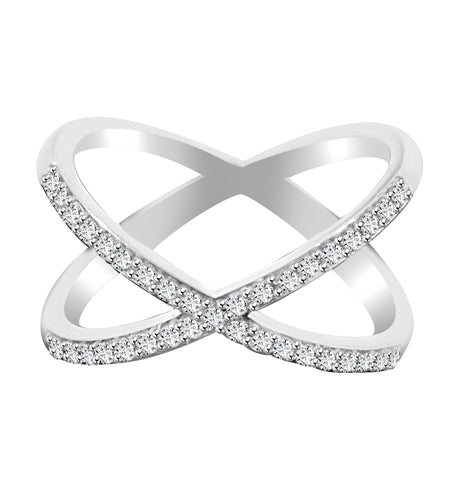 Diamond Essence Criss Cross "X" Ring with Round Brilliant Melee
