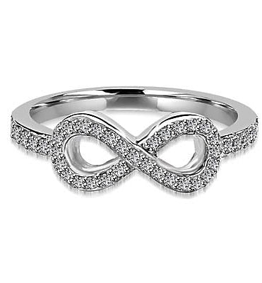 Infinity Ring with 1.60 cts.t.w. of Diamond Essence Melee, in Platinum Plated Sterling Silver.