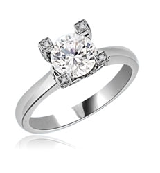 Diamond Essence Designer Solitaire Ring With 1.25 Cts. Round Brilliant Stone Set in Four Prong Setting,1.50 Cts.T.W. in Platinum Plated Sterling Silver.