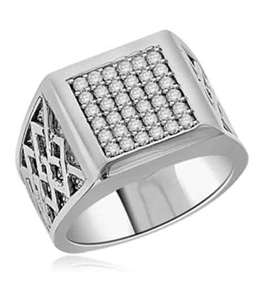 Diamond Essence Ring With 0.40 Cts.T.W. of Diamond Essence Melee set in heavy setting of Platinum Plated Sterling Silver.