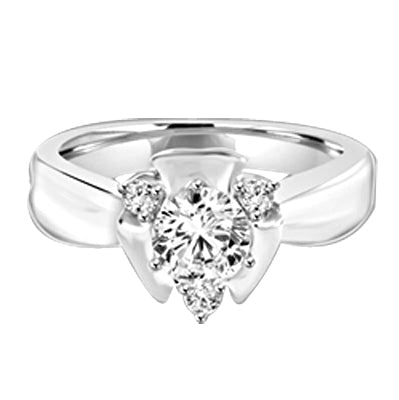 Designer Ring with Round Brilliant Diamond Essence, 0.65Ct in center set in three prongs nd Melee on corners to add more sparkles,0.75Cts. T.W. set in Platinum Plated Sterling Silver.