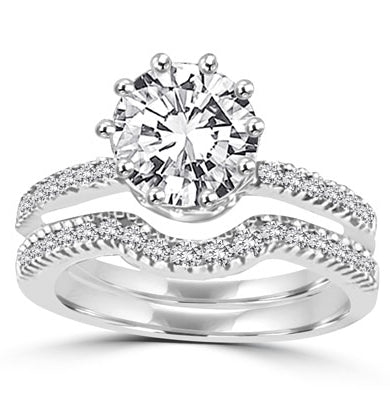 2ct round stone with round channel set diamonds pair band