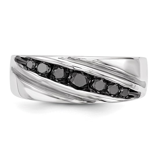 Channel set Black Diamond Men's Rhodium Silver Ring