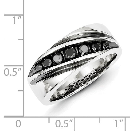 Channel set Black Diamond Men's Rhodium Silver Ring