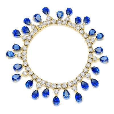 Diamond Essence dazzling Bracelet, 7.25" long. 1.0 Ct. each Sapphire Essence Stone dangling from Round Brilliant Diamond Essence stone. Appx. 50.0 Cts. T.W. in 14K Gold Vermeil.