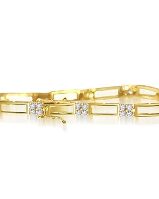 14K Gold Vermeil bracelet with two tracks of golden rails linked to 10- foursomes of round Diamond Essence masterpieces, 2.5 cts.