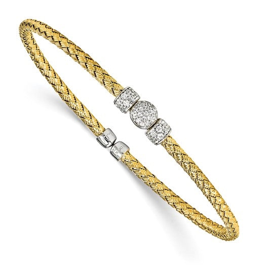 Gold plated Cuff bracelet Diamond Essence simulated Round stones