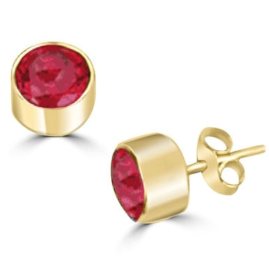Diamond Essence stones 0.5 carat each, simulated ruby stone set in 14K Gold Vermeil tubular bezel setting. 1.0 ct.t.w. Choice of 2 and 4 ct.t.w. available