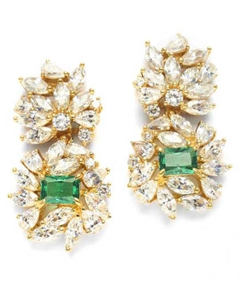 Designer earrings, Diamond Essence set in 14K gold plated vermeil. 6.50 Cts.t.w