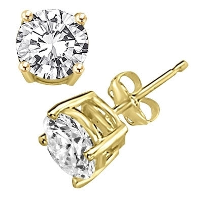 Diamond Essence ear studs, 3.0 carats each, set in Gold Vermeil -four prongs settings. 6.0 cts.t.w.