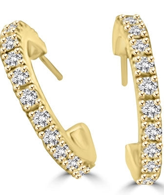 Sparkling Half hoop earrings with Diamond essence round brilliant stones set in 14k Gold Vermeil, 3.6 Cts.T.W.