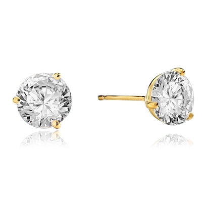 Pair of Studs in three prongs Martini Setting, Round Diamond Essence in each stud. 2.0 Cts T.W. set in 14K Gold Vermeil.