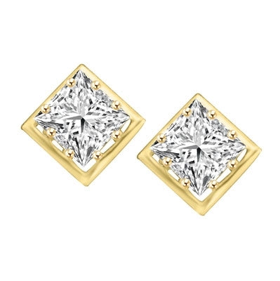 Classic princess cut stones earring in Gold Vermeil