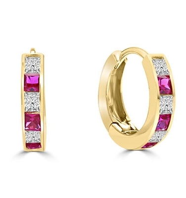 14K Gold Vermeil hoop earring with ruby diamond.
