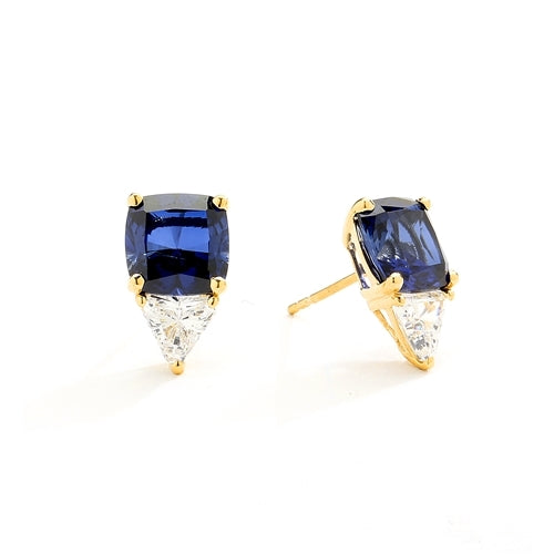 14K Gold Vermeil Stud earring in cushion cut sapphire stone.