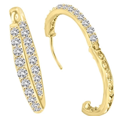 Classic Gold Vermeil hoop earrings with a melee of Round cut Diamond Essence stones orbiting all around your delicate lobes. These highly flattering hoops are also hinged half way around so they can go on and come off in a flash. 2.0 cts.t.w. 1'' diameter