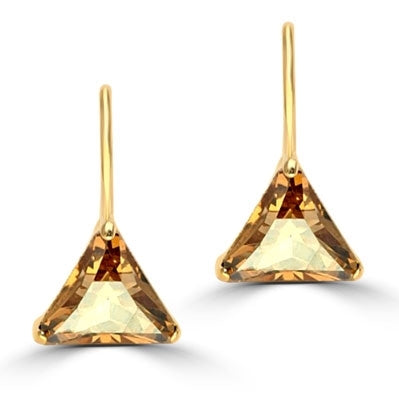 Diamond Essence Designer Earrings, each with 1.5 Cts.Trilliant cut Champagne Essence set in three prong setting. 3 Cts. T.W.