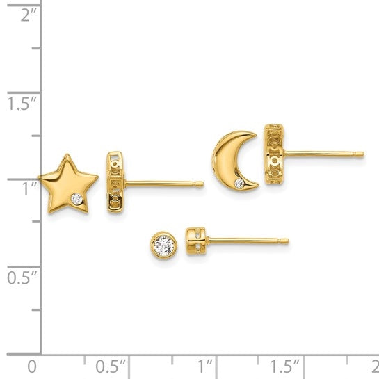 Set of Gold Plated Star Moon Round Bezel Earrings