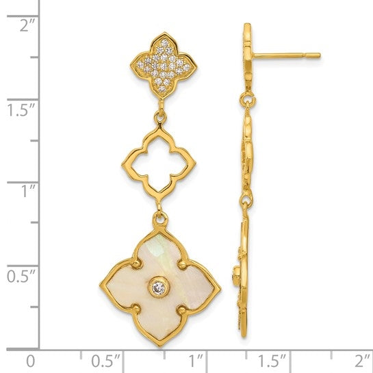Mother of pearl diamond gold plated drop earrings