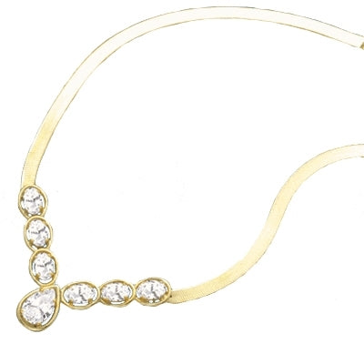 Classic combination of Diamond Essence Oval cut and Pear cut stones set in 14K Gold Vermeil. Necklace suitable for any occasion.