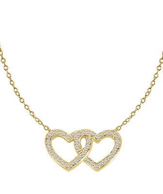 Heart In Heart with 16" long attached chain, 0.50 ct. t.w. of Diamond Essence Round Brilliant Stones in Gold Plated Sterling Silver.
