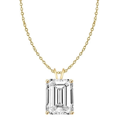 Diamond Essence Emerald cut stone, 1.0 carat, set in 14K Gold Vermeil. Chain not included.