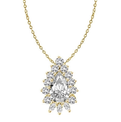 Clip Pearl Enhancer with 4 Ct. Pear Diamond Essence Center Enhanced by Round Brilliant And Marquise Cut Stones Forming 5.20 Cts. T.W. in 14K Gold Vermeil