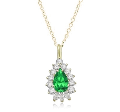 Designer Pendant with 4 Ct. Pear Essence Center enhanced by round and marquise stones forminmg 5.20 Cts. T.W. in Gold Vermeil. (Available in 14K Solid Gold, #GPD2603).