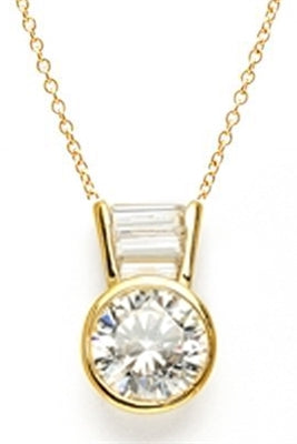 Diamond Essence Slide Pendant with 3.0 ct Round stone and Baguettes, 3.5 ct.tw. in Gold Vermeil.