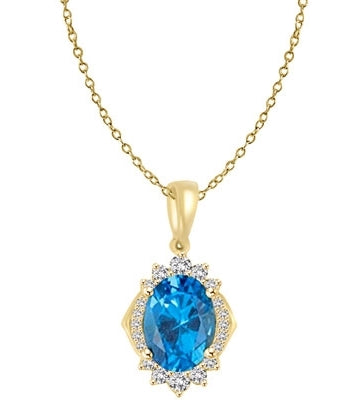 Platinum plated silver pendant-melee,aquamarine&round stone
