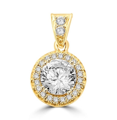 Pendant with Round Brilliant Diamond Essence in Center, surrounded by Melee 1.25 Cts T.W. set in 14K Gold Vermeil.