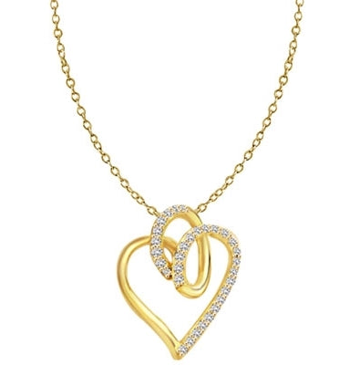 Superb Heart Shaped Pendant with Brilliant Diamond Essence Stones on Fluttery Curves. 1.5 Cts. T.W. In 14k Gold Vermeil.