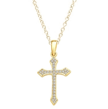 Delicate Cross 1" long with Diamond Essence, 0.50 ct. t.w.in Gold Plated Sterling Silver.