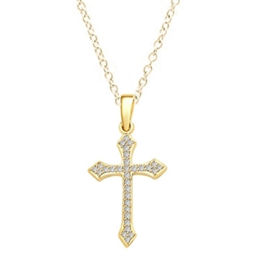 Delicate Cross 1" long with Diamond Essence, 0.50 ct. t.w.in Gold Plated Sterling Silver.