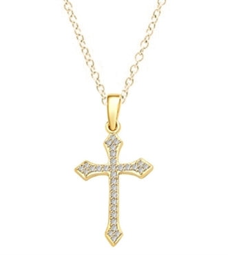 Delicate Cross 1" long with Diamond Essence, 0.50 ct. t.w.in Gold Plated Sterling Silver.