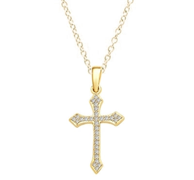 Delicate Cross 1" long with Diamond Essence, 0.50 ct. t.w.in Gold Plated Sterling Silver.