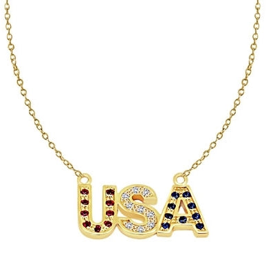 Let the patriotism show this season. Diamond Essence Pendant with Round Ruby, Sapphire and Brilliant Stones, In 14K Gold Vermeil with Chain.