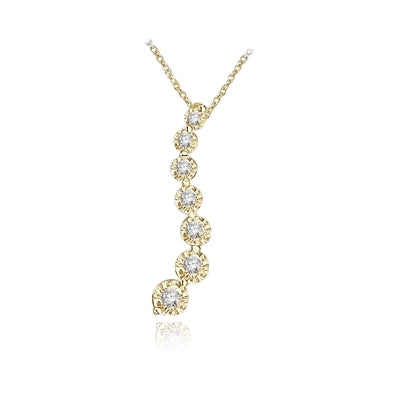 Diamond Essence Journey Pendant of 7 Round Brilliant Graduated Stones set in 14K Gold Vermeil.
Free Vermeil Chain Included.