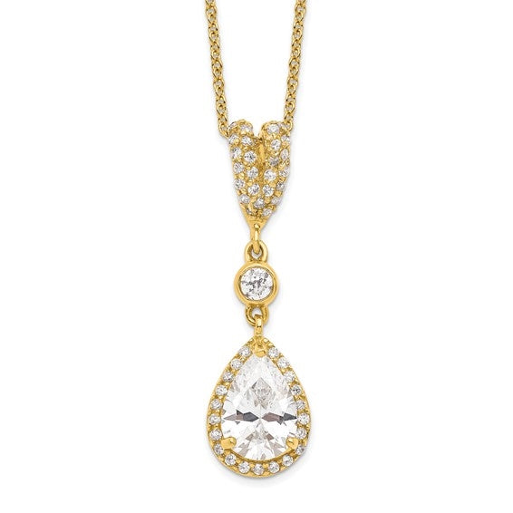 Amazingly designed Pendant with 1.50 Cts. Pear Cut Center and Melee, in 14K Gold Vermeil.
Free vermeil Chain Included.