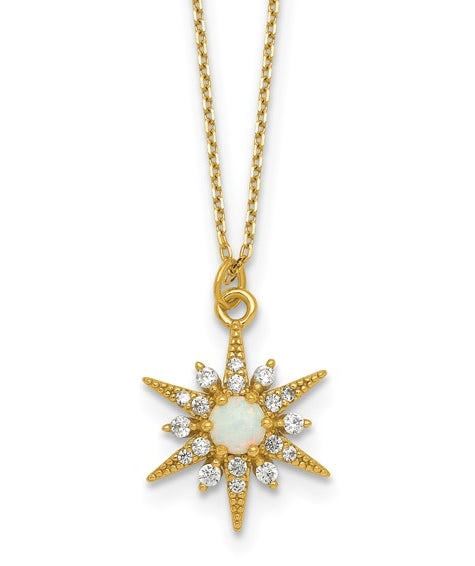 Opal and diamond star gold-plated silver pendant