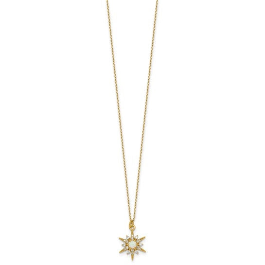 Opal and diamond star gold-plated silver pendant