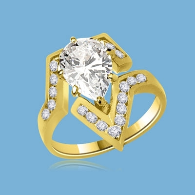 Lulu - Move Forward with this superb Ring, 3.0 Carats in all, with 2.0 Carat Pear Cut Diamond Essence Center Stone and Melee Accents set in Gold Vermeil.